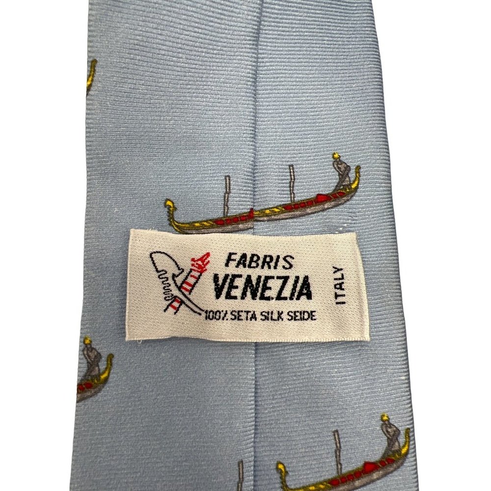 Fabris Venezia Neck Tie Mens 100% Silk Blue Gondola Venetian Boat Made In Italy - Picture 5 of 6